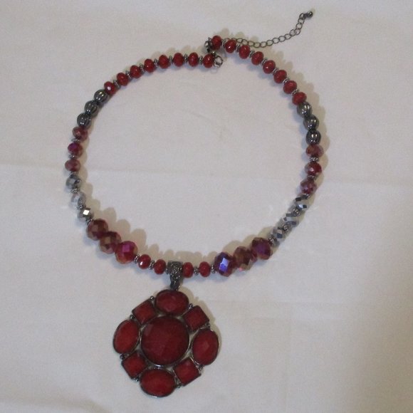 Statement Pendant Choker Necklace Red - Picture 1 of 6
